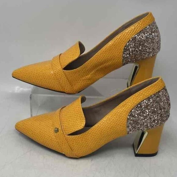 HJ. QIANLANG Dark Yellow & Silver Glitter Pointed Toe Pump Heels | EU 37 - Picture 1 of 7